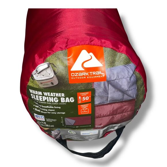 Ozark Trail 50 F Warm Weather Sleeping Bag Camp Hike Compact 33" x 75" Red - Picture 2 of 8